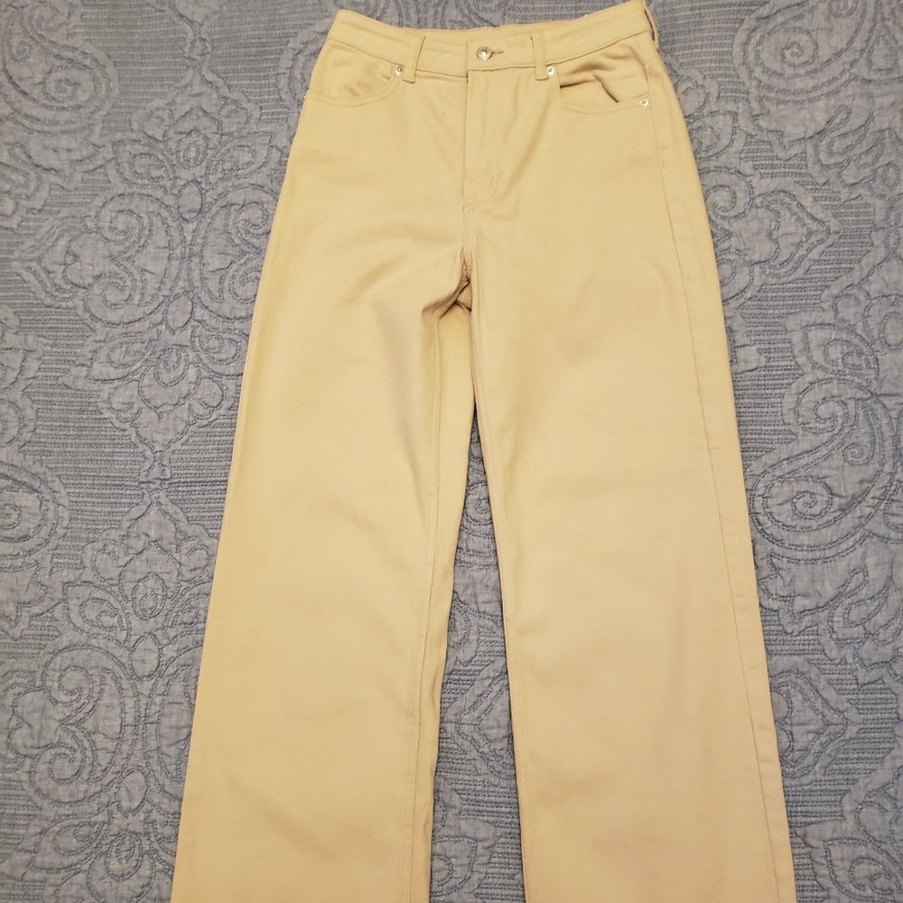 HM Divided Wide Leg High Rise Baggy Denim Beige Jeans